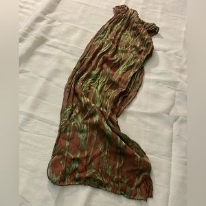 New Hampshire artisan-made brown silk burnout scarf with green velvet accents.